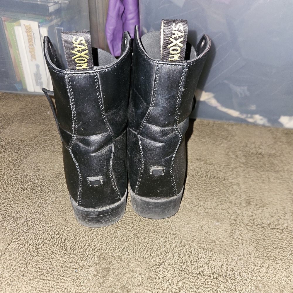 Saxon Black Faux Leather Combat Boots - Picture 2 of 7